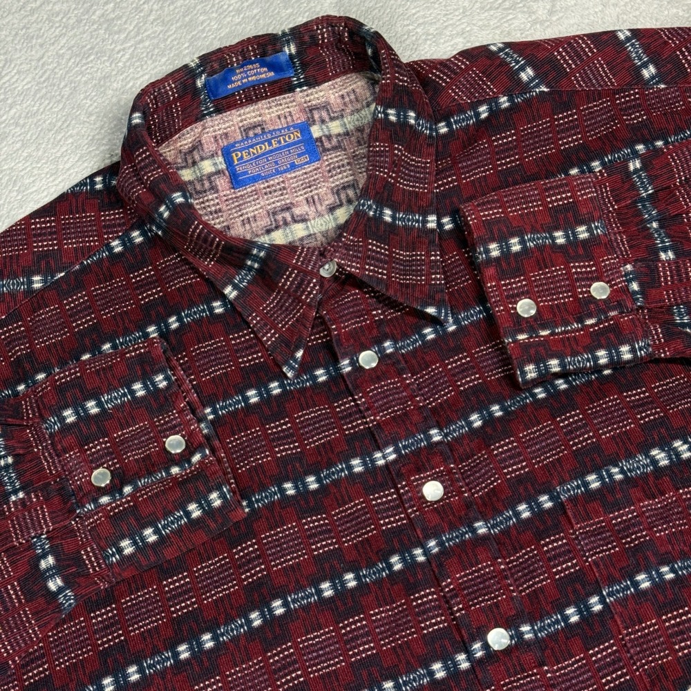 Pendleton Corduroy Western Shirt Mens XXL‎ Burgundy Southwestern Snap Button Up